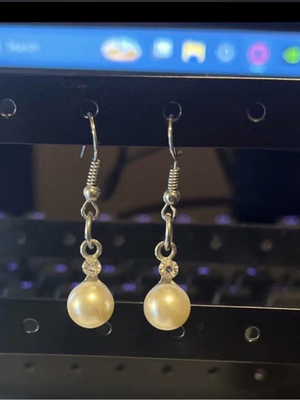 Elegant White Pearl Drop Earrings with Silver Accents